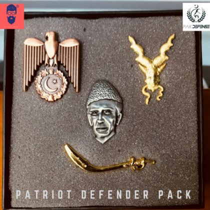 Patriot Defenders Pack Lite, as the name clearly indicates, is basically a pack of QUAID E AZAM Silver 3D Lapel Pin, Markhor Matt Golden 3D Lapel Pin, Shaheen AlQuds