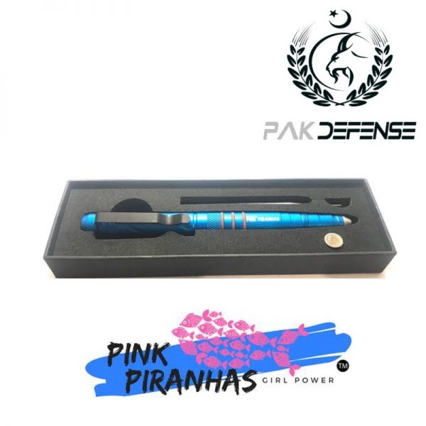 PAK DEFENSE Khaulah Pink Piranhas Aluminum Tactical Pen Blue