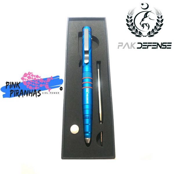 PAKDEFENSE Khaulah Pink Piranhas Aluminum Tactical Pen Blue