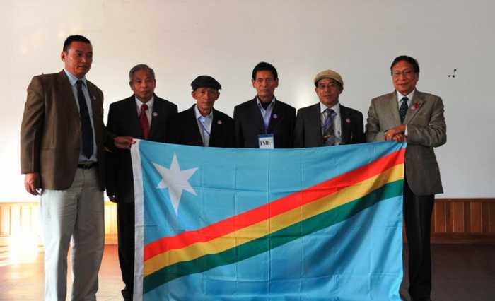 Brave Naga People holding the Flag of Newly Created Country of Nagaland