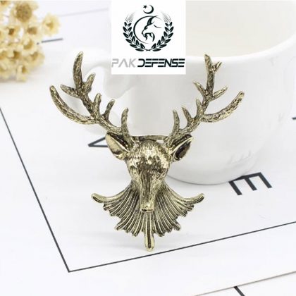 PAKDEFENSE Antique Golden Deer Head 3D Lapel Pin