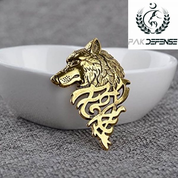 PAKDEFENSE Ghazi Ertugrul Antique Golden Wolf 3D Lapel Pin