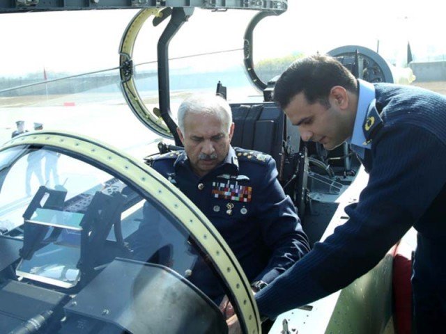 CHIEF OF AIR STAFF Air Chief Marshal Mujahid Anwar Khan Sitting in JF-17B Thunder Aircraft