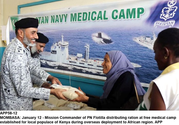 Mission Commander of PN Flotilla Distributing Free Ration At Free Medical Camp Established at Mombasa Kenya