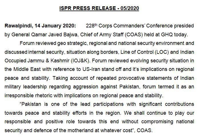 Press Release of 228th Corps Commanders Conference