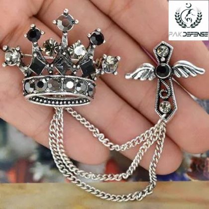 Black Pearl Crown Chain Lapel Pin in PAKISTAN