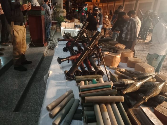 Security Forces Revovered Weapons from india and uk sponsore Terroristss in Karachi