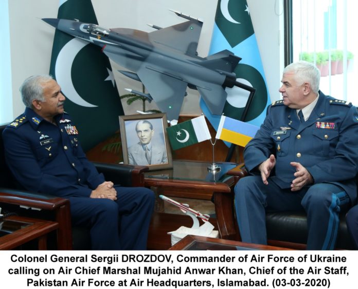 Ukraine Air Force Commander Sergei Drozdov Calls on PAKISTAN AIR CHIEF Air Marshal Mujahid Anwar Khan At Air HQ Rawalpindi