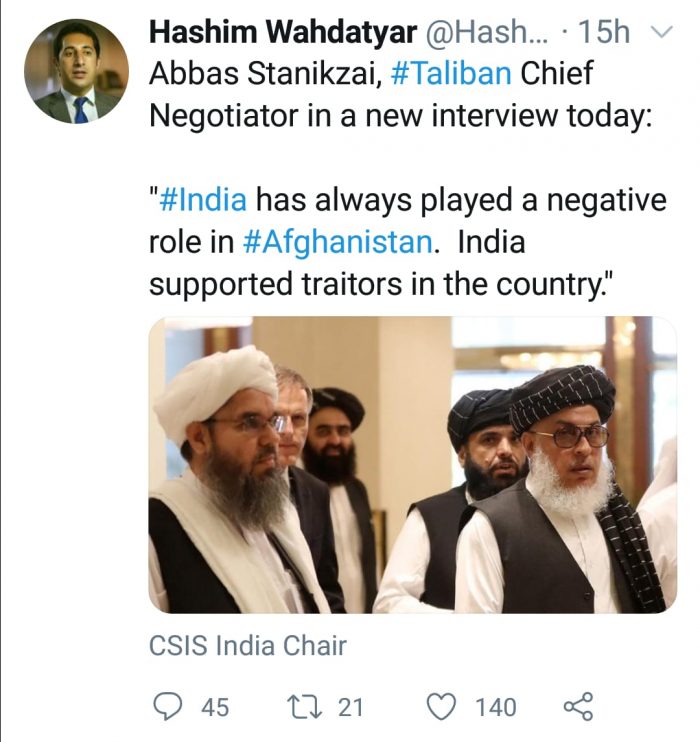 Afghan Taliban Lambasts india Over Its Negative Role in Afghanistan