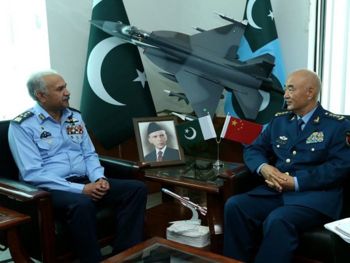 CHINESE PLA COMMANDER FOR indian BORDER GENERAL XU QILIANG WITH PAKISTAN AIR FORCE CHIEF AIR MARSHAL MUJAHID ANWAR KHAN . . .