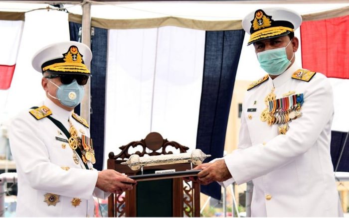 CHIEF OF NAVAL STAFF Admiral Zaffar Mehmood Abbasi And Commander Karachi Asif Khaliq During Commissioning of PNS YARMOOK