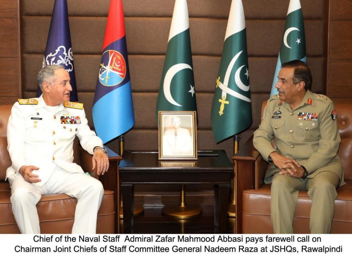 CNS ADMIRAL ZAFAR MAHMOOD ABBASI DURING FAREWELL VISIT TO CJCSC General Nadeem Raza