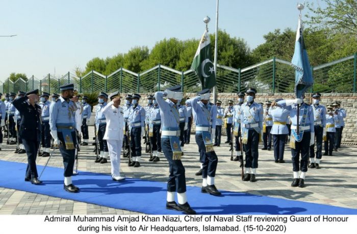 Newly Appointed CNS Admiral Amjad Khan Niazi Pays Maiden Call On CAS Air Marshal Mujahid Anwar Khan At AIR HQ ISLAMABAD