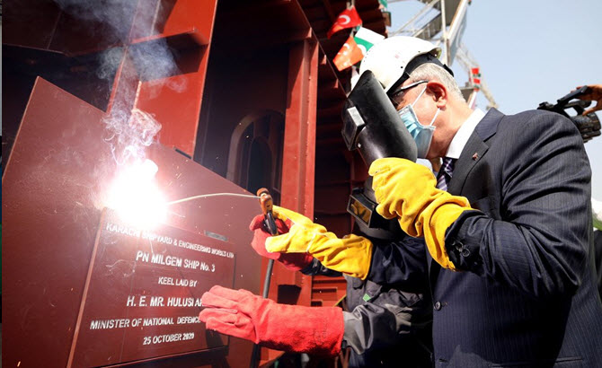 TURKISH Defense Minister Hulusi Akar During Keel laying Ceremony of MILGEM Warship in PAKISTAN
