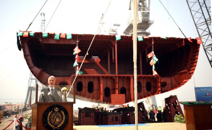 TURKISH Defense Minister Hulusi Akar during the Keel Laying Ceremony of PAKISTAN NAVY's Second MILGEM Ada Class Warship