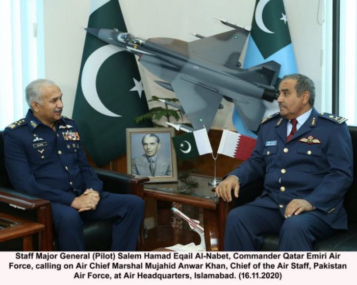Commander Qatar Air Force Calls on CHIEF OF AIR STAFF Air Marshal Mujahid Anwar Khan At AIR HQ Islamabad