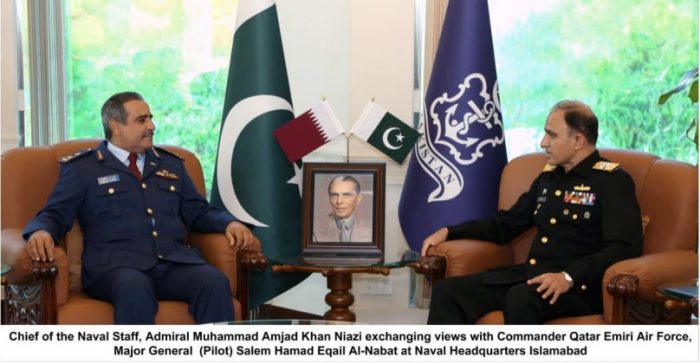 Commander Qatar Air Force Calls on CHIEF OF NAVAL STAFF Admiral Amjad Khan Niazi at Naval HQ Islamabad