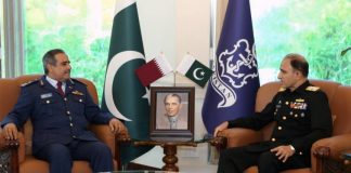 Commander Qatar Air Force Calls on CHIEF OF NAVAL STAFF Admiral Amjad Khan Niazi at Naval HQ Islamabad