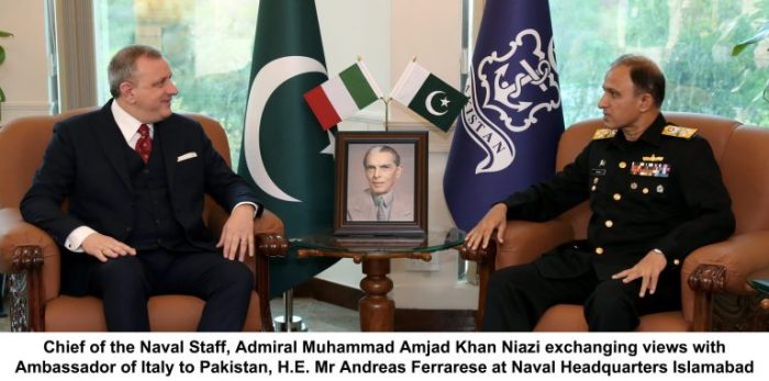 Italian Ambassador to PAKISTAN Held One on One Important Meeting with CNS Admiral Amjad Khan Niazi at Naval HQ