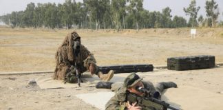 PAKISTAN ARMY SSG Spotter and Russian Federation Spetsnaz Shooter During Sniper Exercise At DRUZHBA 2020