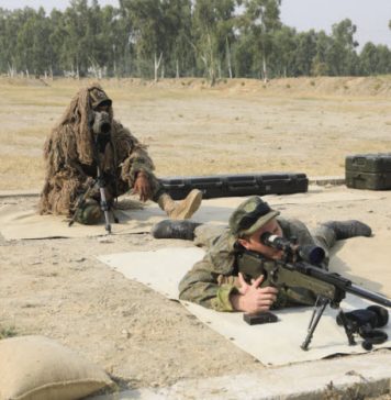 PAKISTAN ARMY SSG Spotter and Russian Federation Spetsnaz Shooter During Sniper Exercise At DRUZHBA 2020