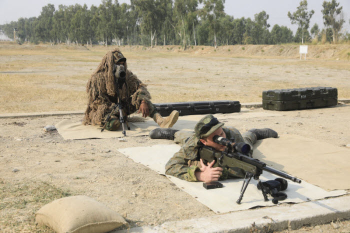 PAKISTAN ARMY SSG Spotter and Russian Federation Spetsnaz Shooter During Sniper Exercise At DRUZHBA 2020