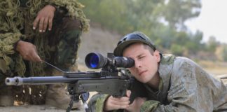 Russian Spetsnaz Sniper At Sniper Training During DRUZHBA 2020 Joint Friendship Drills