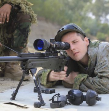 Russian Spetsnaz Sniper At Sniper Training During DRUZHBA 2020 Joint Friendship Drills