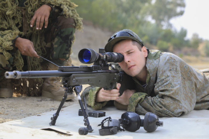 Russian Spetsnaz Sniper At Sniper Training During DRUZHBA 2020 Joint Friendship Drills