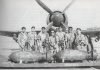 Flt Lt Zafar Masud 2nd from right along with pilots in front of a No 9 Sqn Tempest at Peshawar – Ghazi of 1965 War