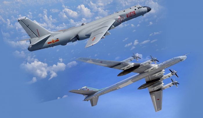 In a Show Of Major Power CHINESE Xian H-6K and Russian Tupolev TU-95MS Strategic Bombers Conduct Joint Patrol Formation Over Pacific