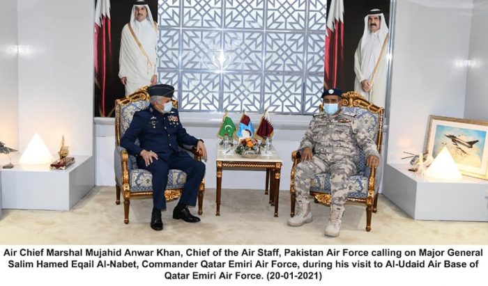 CAS Air Chief Marshal Mujahid with Commander Qatar Emiri Air Force During meeting in Qatar