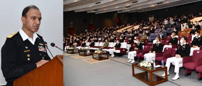 CNS Admiral Amjad Khan Niazi Adressing participants of COMKAR Command Annual Efficiency Awards Ceremony 2020