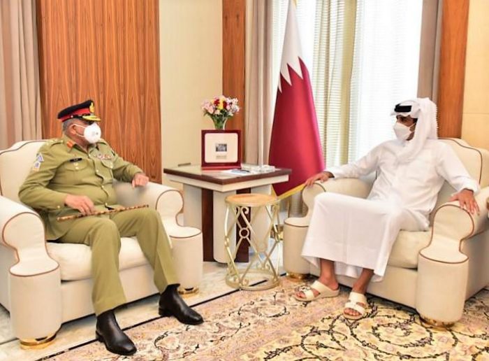 COAS General Bajwa held one on one important meeting with Emir of the State of Qatar His Excellency Doctor Khalid Bin Muhammad Al-Thanim