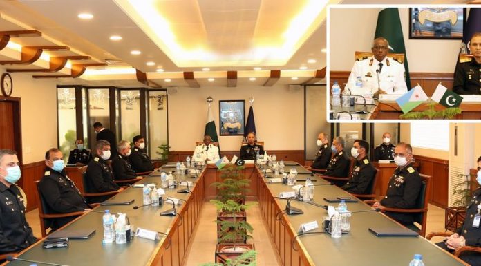 President Of Djibouti National Parliament And Commander Djibouti Navy Calls On CNS Admiral Amjad Khan Niazi At NAVAL HQ Islamabad