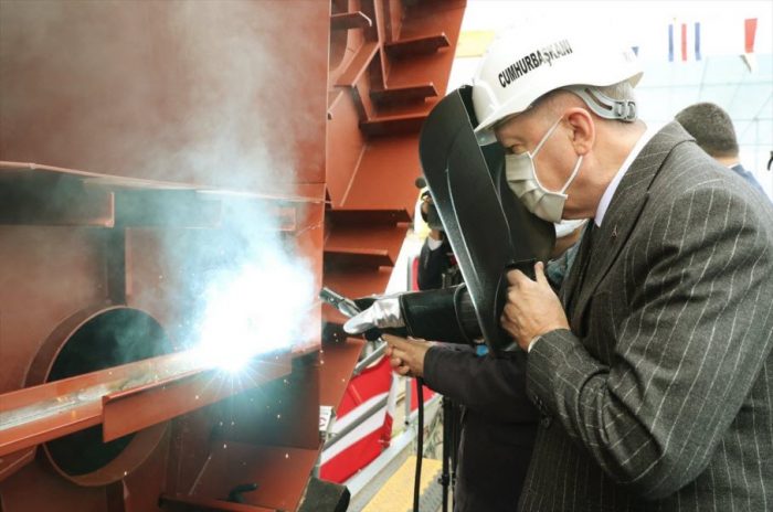 TURKISH President Performs welding on Third MILGEM Ada Class Warship for PAKISTAN NAVY