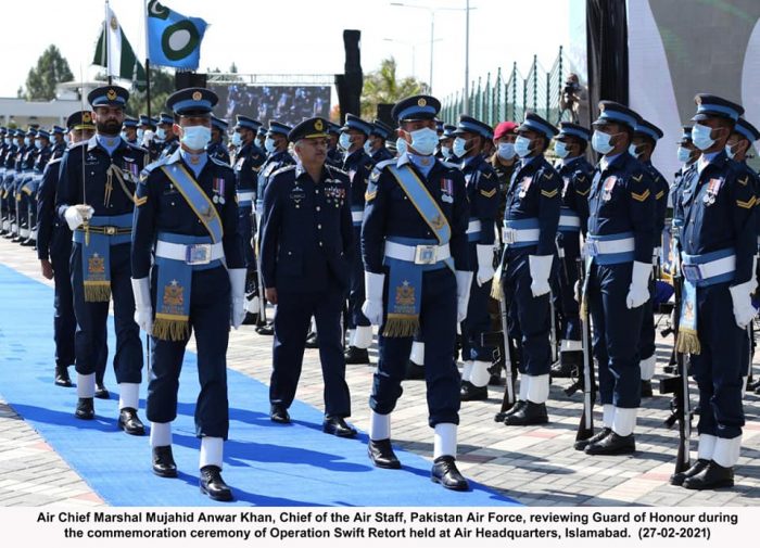 Air Chief Marshal Mujahid Anwar Khan reviewing Guard of Honor during 2nd Anniversary of Operation Swift Retort