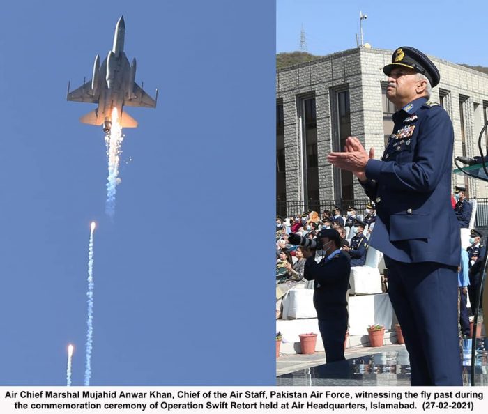 Air Chief Marshal Mujahid Anwar Khan witnessing Fly past during the 2nd Anniversary of Operation Swift Retort