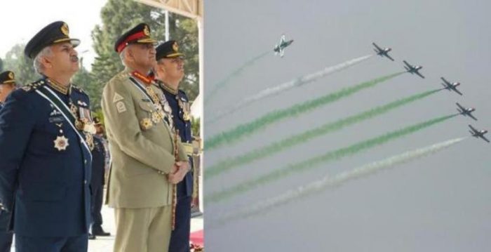 CAS Air Chief Marshal Mujahid Anwar Khan and COAS General Bajwa during Passing out parade of PAF Cadets