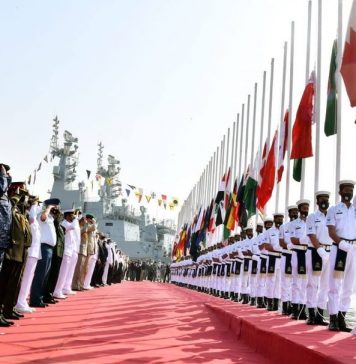 Flag Hoisting Ceremony Of 7th Multinational Naval Exercise AMAN-21 Held At PAKISTAN NAVY Dockyard Karachi