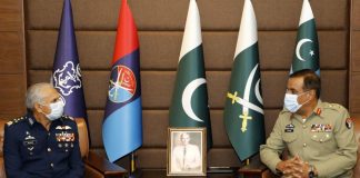 CHIEF OF AIR STAFF Air Chief Marshal Mujahid Anwar Khan Pays Farewell Call On CJCSC General Nadeem Raza At Joint Staff HQ Rawalpindi