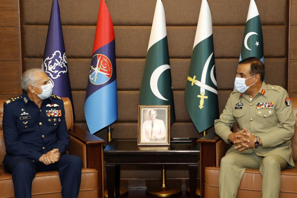 CHIEF OF AIR STAFF Air Chief Marshal Mujahid Anwar Khan Pays Farewell Call On CJCSC General Nadeem Raza At Joint Staff HQ Rawalpindi
