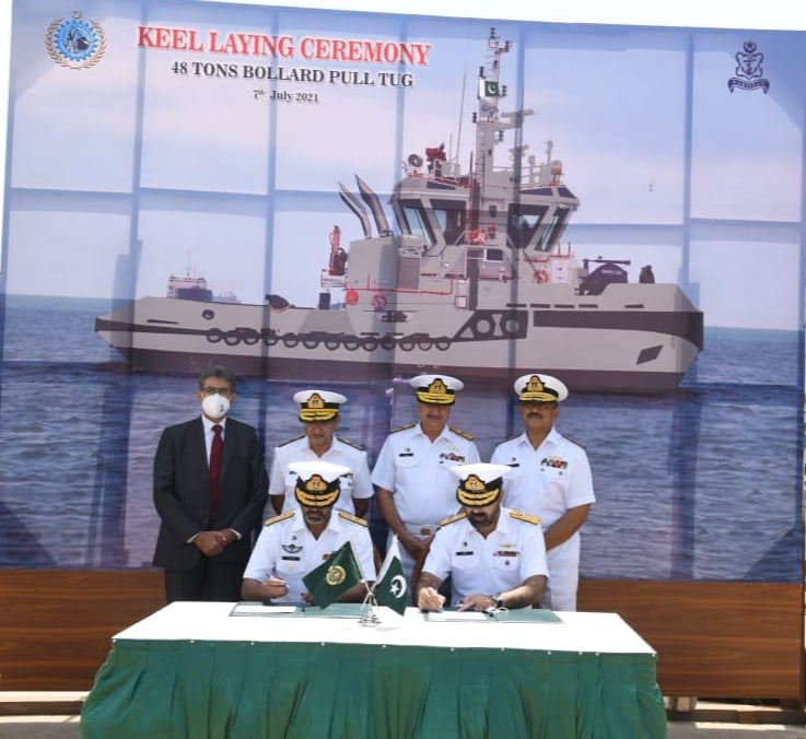 Keel Laying Ceremony Of 48 Ton Bollard Pull Pusher Tug For PAKISTAN NAVY Held At Karachi Shipyard & Engineering Works