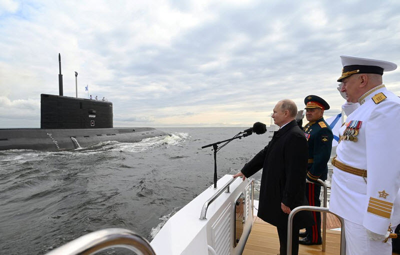 Russian President inspecting Russia Navy Day Parade