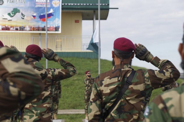 SSG Operator salutes during National Anthem at Druzhba VI Military Exercise