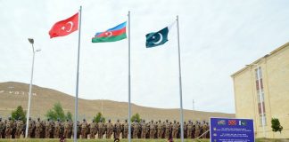 Sacred Flags of PAKISTAN TURKEY and AZERBAIJAN during Three Brothers 2021 Joint Trilateral Exercise