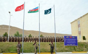 Sacred Flags of PAKISTAN TURKEY and AZERBAIJAN during Three Brothers 2021 Joint Trilateral Exercise