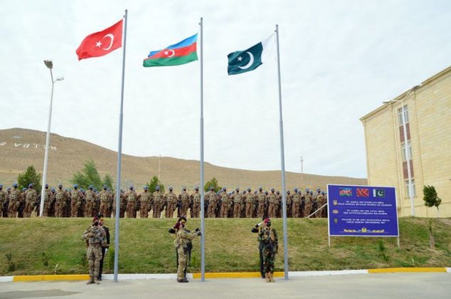 Sacred Flags of PAKISTAN TURKEY and AZERBAIJAN during Three Brothers 2021 Joint Trilateral Exercise