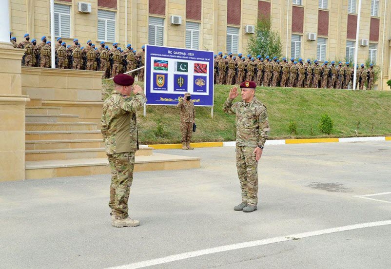 Servicemen during the Opening Ceremony of Three Brothers 2021 Exercise