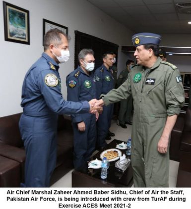 CAS Air Chief Marshal Zaheer Ahmed Babar meetings with the Pilots of TURKISH AIR FORCE during the ACES MEET-2021-1 Multinational Exercise